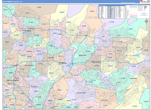 San Gabriel Valley Metro Area Wall Map